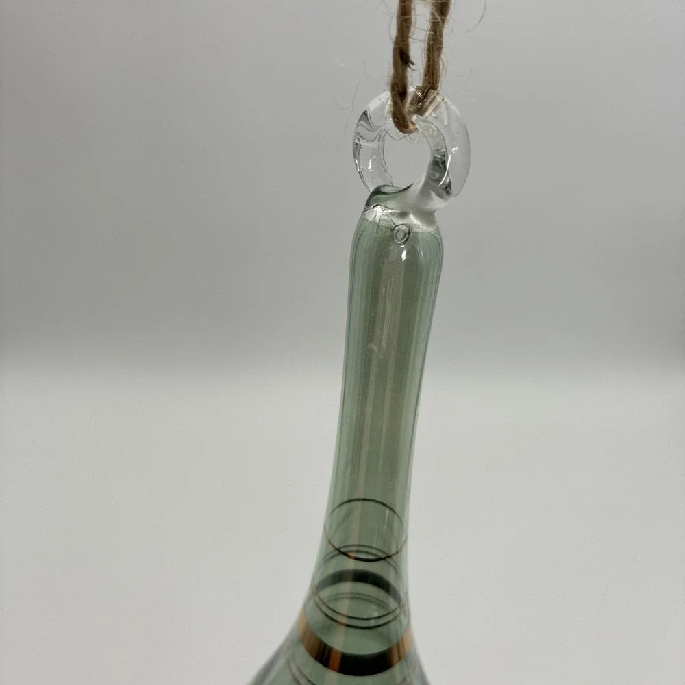 Vintage Egyptian Hand Blown Glass Ornament Green Etched Floral Gold Trim 9.75